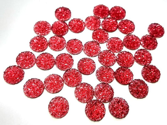 CA542 - 10 pcs Druzy Resin Embellishment Cabochons Red - 12mm - Dome Circle