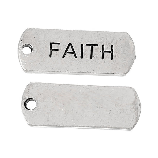 P328 - 10 pcs. Antique Silver "Faith" Rectangle Charms Pendants - 21mm X 8mm