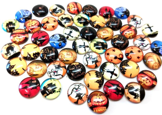 CA879 - 50 pcs. Assortment of Circle Halloween Glass Round Dome Seals Tiles Cabochons - 12mm - Set 4