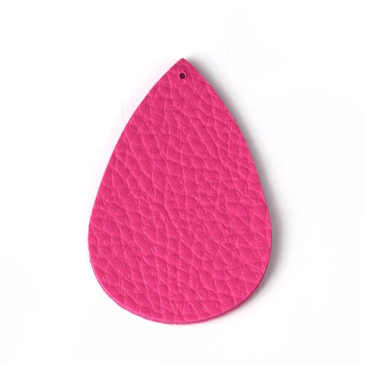 P2221 - 10 pcs. Pink Faux Leather Dangle Charms Pendants - Teardrop - 56mm (2.2") - Great for Light Earrings or Dangles! Double-Sided