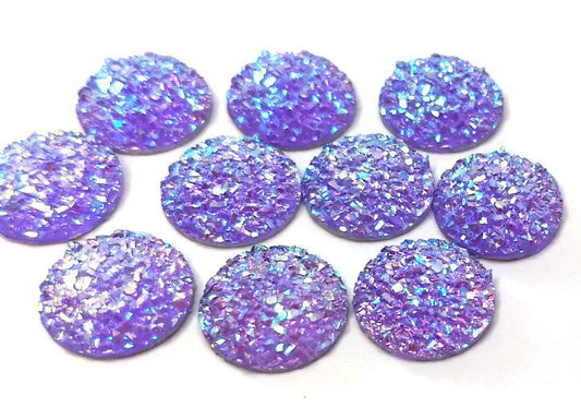 CA824 - 10 pcs Druzy Resin Embellishment Cabochons Light Purple Multicolor - 14mm - Dome Circle