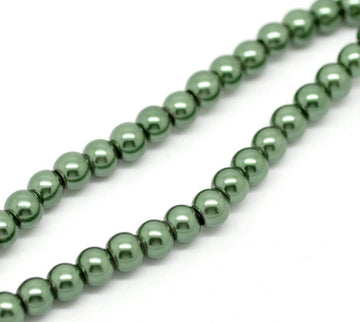 BD150 - 6mm Pine Green Glass Pearl Imitation Round Beads - 32 inch strand - Approx. 120 pieces - Hole Size: 1mm