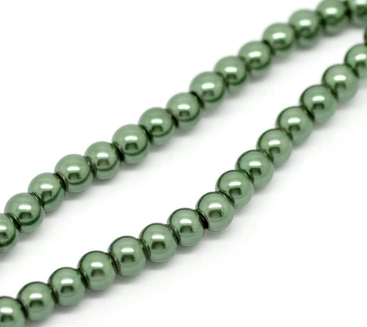 BD150 - 6mm Pine Green Glass Pearl Imitation Round Beads - 32 inch strand - Approx. 120 pieces - Hole Size: 1mm