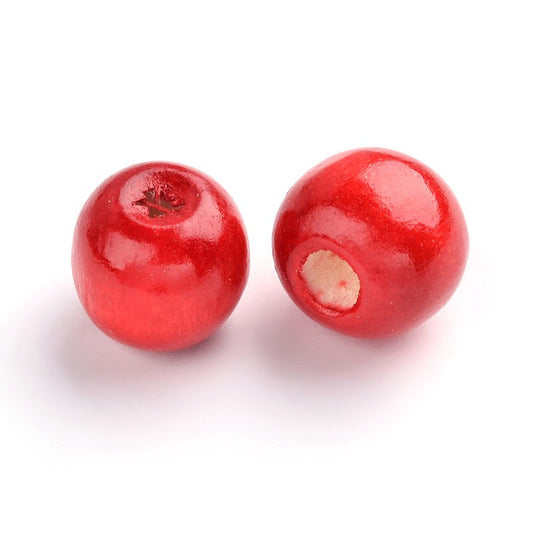 BD611 - 100 pcs Red Wooden Wood Round Spacer Beads - 12mm - Hole Size: 3mm - Style A - Glossy