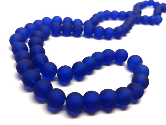 BD675 - 10mm Dark Blue Frosted Glass Round Beads - 15" strand (40cm) - Approx 40-42 beads per strand - Hole Size: 1.3mm