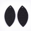 P2032 - 10 pcs. Black Faux Leather Dangle Charms Pendants - Marquise - 40mm (1.6") - Great for Light Earrings or Dangles! Black Fabric Back