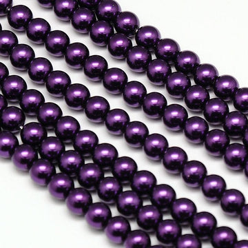 BD728 - 8mm Eggplant Dark Purple Glass Pearl Imitation Round Beads - 15 inch strand - Approx 50-52 pieces - Hole Size: 0.7mm - Environmentally Dyed!
