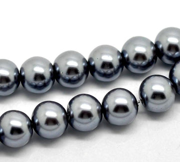 BD627 - 10mm Dark Silver Grey Gray Charcoal Glass Pearl Imitation Round Beads - 16 inch strand - Approx. 40-42 beads per strand