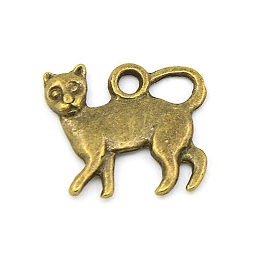 P634 - 10 pcs. Antique Bronze Cat Walking Charms Pendants - 17mm x 15mm - 3D Double Sided