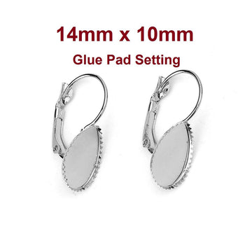 E729 - 10 pcs. (5 pairs) Silver Tone Flat Teardrop Earring Clips Settings Lever Back Bezels Cabochons - 14mm x 10mm Glue Pad Setting - Drop