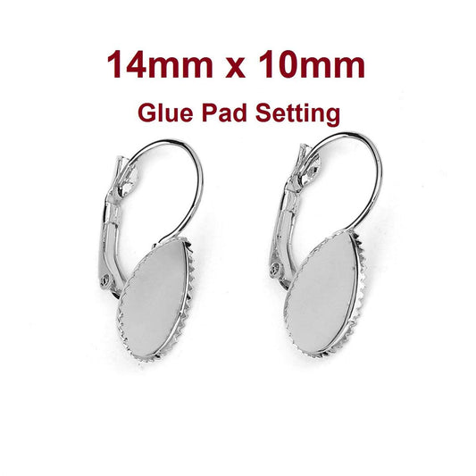 E729 - 10 pcs. (5 pairs) Silver Tone Flat Teardrop Earring Clips Settings Lever Back Bezels Cabochons - 14mm x 10mm Glue Pad Setting - Drop