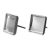E788 - 10 pcs. Silver Tone Square Earring Posts Studs Settings Bezels Cabochons Tacks- 16mm x 16mm Glue Pad Setting