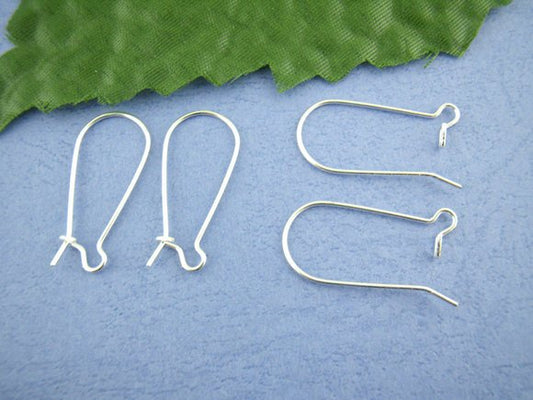 E306 - 250 pcs (125 Pairs) Silver Plated Kidney Earwire Earring Hooks -24mm x 11mm - MEDIUM