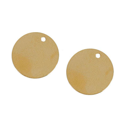 P976 - 10 pcs. Gold Plated Circle Round Stamping Tags - 16mm (5/8") - Made of Copper! High Quality