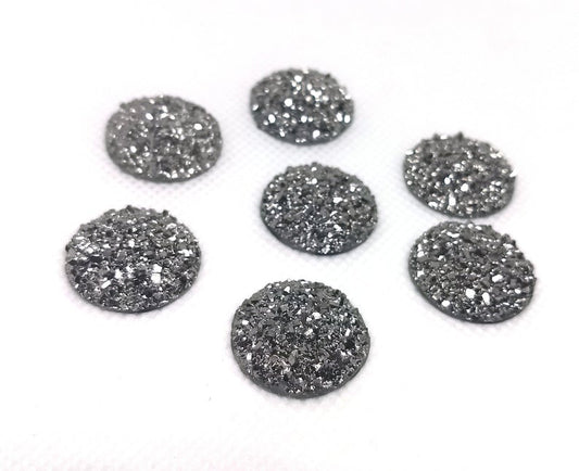 CA629 - 10 pcs Druzy Resin Embellishment Cabochons Gunmetal Silver - 25mm (1 inch) - Dome Style