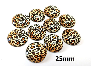 CA878 - 5 pcs Circle Leopard Glass Round Dome Seals Tiles Cabochons - 25mm (1") - Yellow