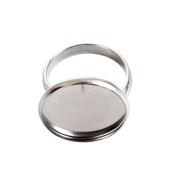 RB041 - 1 pc. 304 Stainless Steel Cabochon Setting Bezel RING bases - Ring Size 7 US - Glue Pad 14mm - Hypoallergenic! Tarnish Resistant!