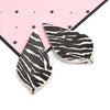 P898 - 10 pcs. Zebra Faux Leather Dangle Charms Pendants - Pinch Leaf - White Black - Silver Tone Jump Ring - 62mm (2.5") - Double Sided