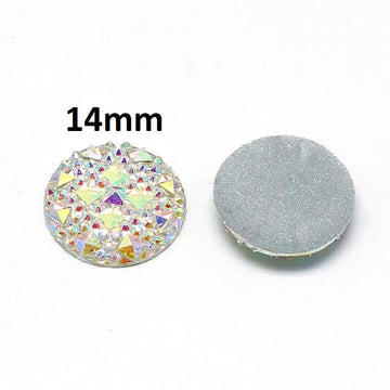 CA743 - 10 pcs Druzy Resin Embellishment Cabochons Clear White Multicolor - 14mm - Shimmer Style