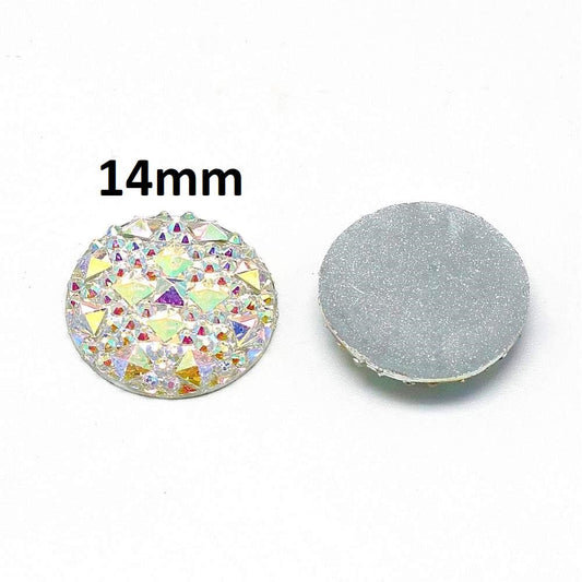 CA743 - 10 pcs Druzy Resin Embellishment Cabochons Clear White Multicolor - 14mm - Shimmer Style