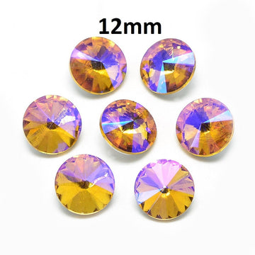 CA845 - 10 pcs. Glass Rhinestone Faceted Rhinestone Cabochons - Glass Pointed Back - 12mm - Multicolor - Orange