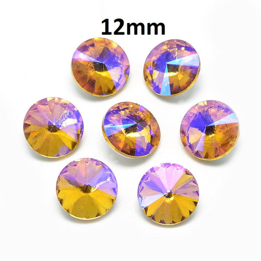 CA845 - 10 pcs. Glass Rhinestone Faceted Rhinestone Cabochons - Glass Pointed Back - 12mm - Multicolor - Orange