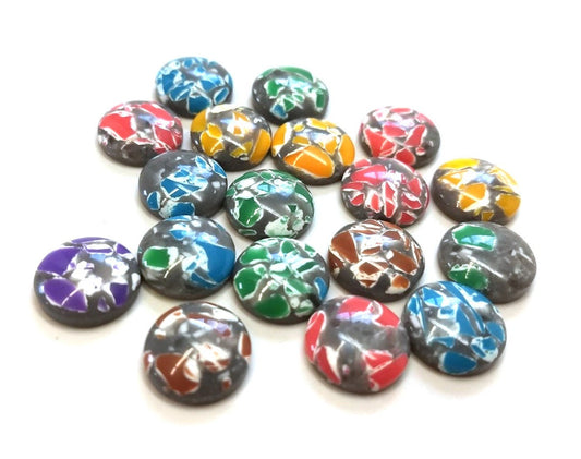 CA1001 - 10 pcs Resin Round Embellishment Circle Cabochons Mosaic - Assortment - 12mm - Multi-Color Glitter