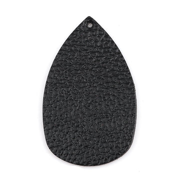 P1036 - 10 pcs. Black Faux Leather Dangle Charms Pendants - Plump Teardrop - 58mm (2.3") - Great for Light Earrings! Double-Sided