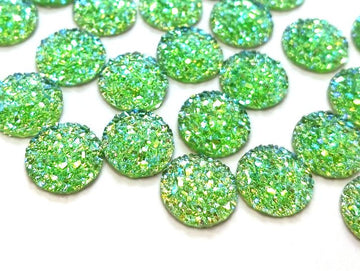 CA272 - 10 pcs Druzy Resin Embellishment Cabochons Sparkly Green - 12mm - Dome Circle