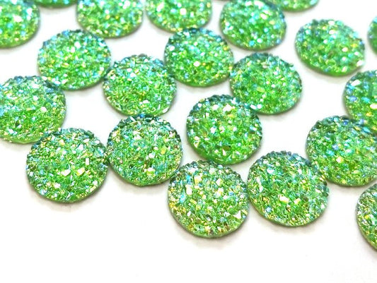 CA272 - 10 pcs Druzy Resin Embellishment Cabochons Sparkly Green - 12mm - Dome Circle