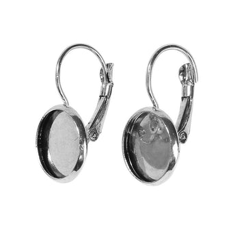 E041 - 10 pcs. Silver Tone Earring Clips Settings Lever Back Bezels Cabochons - 12mm Glue Pad Setting