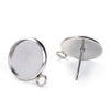 E118 - 10 pcs. 304 Stainless Steel Silver Earring Posts Studs Settings Bezels Cabochons Tacks with Loop - 12mm Glue Pad Setting - Parallel Loop