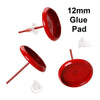 E185 - 50 pcs. Red Earring Posts Studs Settings Bezels Cabochons Tacks- 12mm Glue Pad Setting