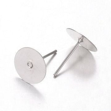 E196 - 100 pcs. (50 pairs) Silver Plated Earring Posts/Bases/Studs/Settings with Rubber Backs - 12mm x 10mm - 10mm Glue Pad