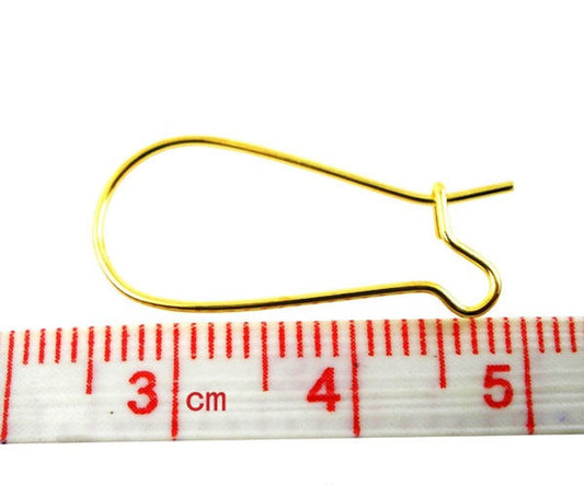 E207 - 250 pcs (125 Pairs) Gold Plated Kidney Earwire Earring Hooks - 25x11mm - LARGE - 25mm x 11mm