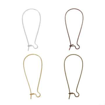 E233 - 200 pcs (100 Pairs) Assortment of Kidney Earwire Earring Hooks -38x16mm - LARGE - 4 Colors - Silver Plated, Gold Plated, Bronze, Copper