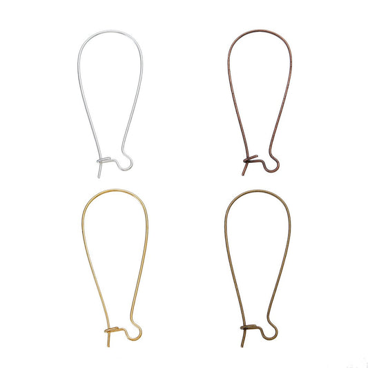 E233 - 200 pcs (100 Pairs) Assortment of Kidney Earwire Earring Hooks -38x16mm - LARGE - 4 Colors - Silver Plated, Gold Plated, Bronze, Copper