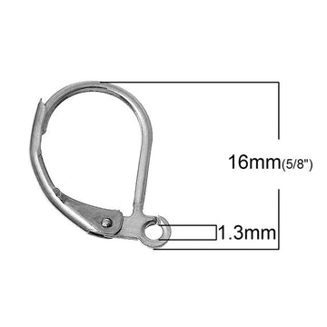 E265 - 30 pcs (15 pairs) 304 Stainless Steel Leverback Earrings - 16x11mm - Hypoallergenic!
