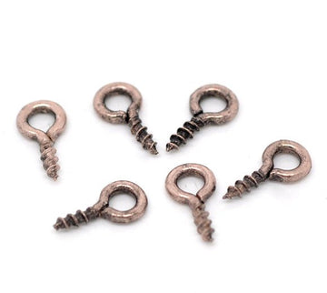 BA006 - 100 pcs. Copper Tone Screw Eyes Bails Top Drilled - 8mm x 4mm