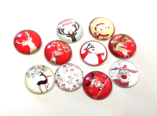 CA657 - 10 pcs Assortment of Circle Christmas Glass Round Dome Seals Tiles Cabochons - 12mm - Set 2 - Raindeer