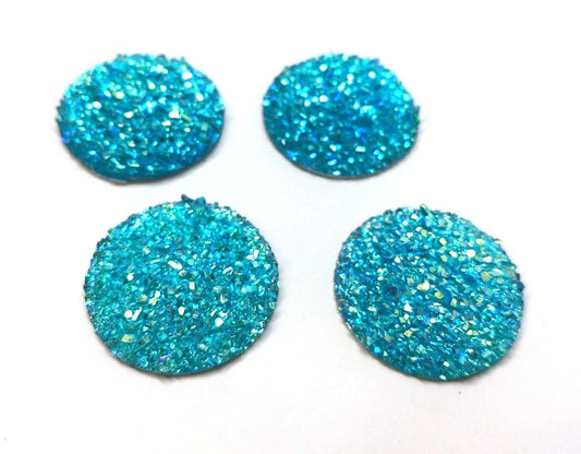 CA938 - 4 pcs Druzy Resin Embellishment Cabochons Sky Blue Multicolor - 30mm (1.18 inch) - Dome Style