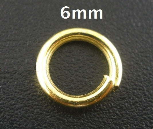 J073 - 100 pcs Gold Plated Open Jump Rings - 6mm - 18 Gauge (1mm Thick) - Made of Alloy