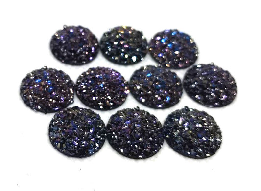 CA672 - 10 pcs Druzy Resin Embellishment Cabochons Magenta Purple Multicolor - 14mm - Dome Circle