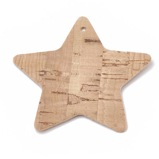 P248 - 10 pcs. Cork Style Faux Leather Dangle Charms Pendants - Star - 54mm (2.13") - Great for Light Earrings or Dangles! Double-Sided