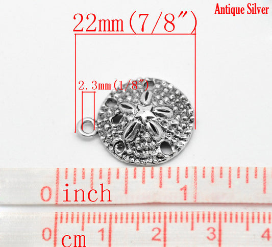 P409 - 10pcs. Antique Silver Sand Dollar Charms Pendants - 22x18mm