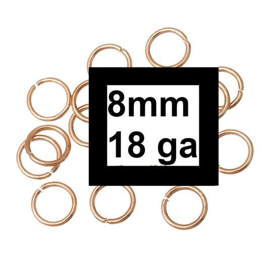 J246 - 1000 pcs Rose Gold Plated Open Jump Rings - 8mm - 18 Gauge