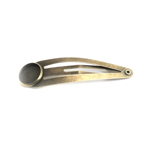 H072 - 10 pcs. - Antique Bronze Hair Banana Clips Cabochons Bezels - 59mm (2 3/8") x 16mm (5/8") - 12mm Glue Pad
