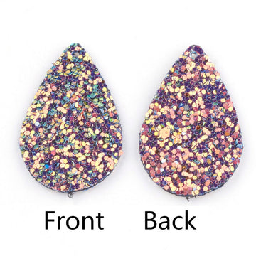 P1164 - 10 pcs. Dark Purple Multicolor Glitter Faux Leather Charms Pendants - Teardrop - 39mm (1.5") -Great for Earrings and Dangles! Double Sided