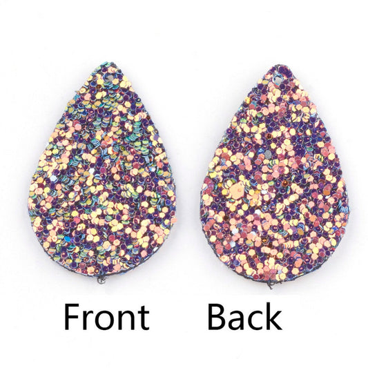 P1164 - 10 pcs. Dark Purple Multicolor Glitter Faux Leather Charms Pendants - Teardrop - 39mm (1.5") -Great for Earrings and Dangles! Double Sided