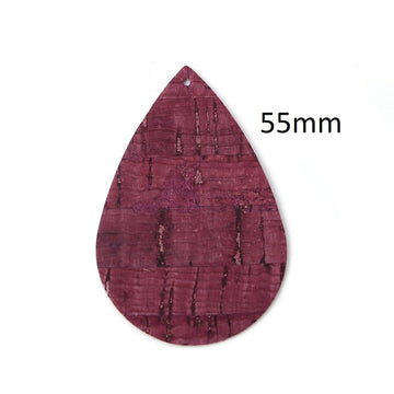P1128 - 10 pcs Cork Style Faux Leather Dangle Charms Pendants - Burgundy - Teardrop - 55mm (2.2") - Great for Light Earrings &amp; Dangles! Double-Sided